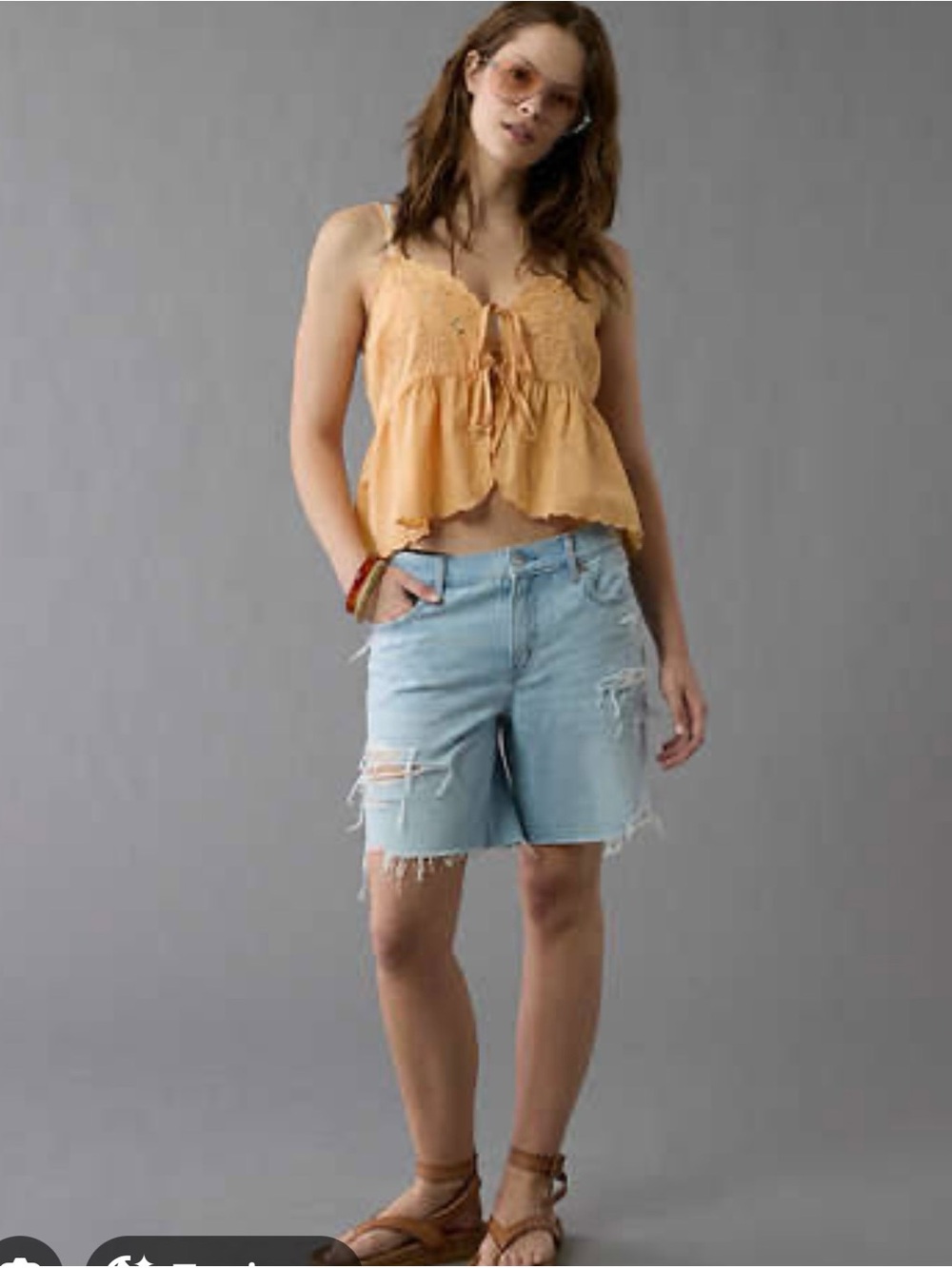 American Eagle Outfitters Light Blue Distressed Denim Bermuda Shorts